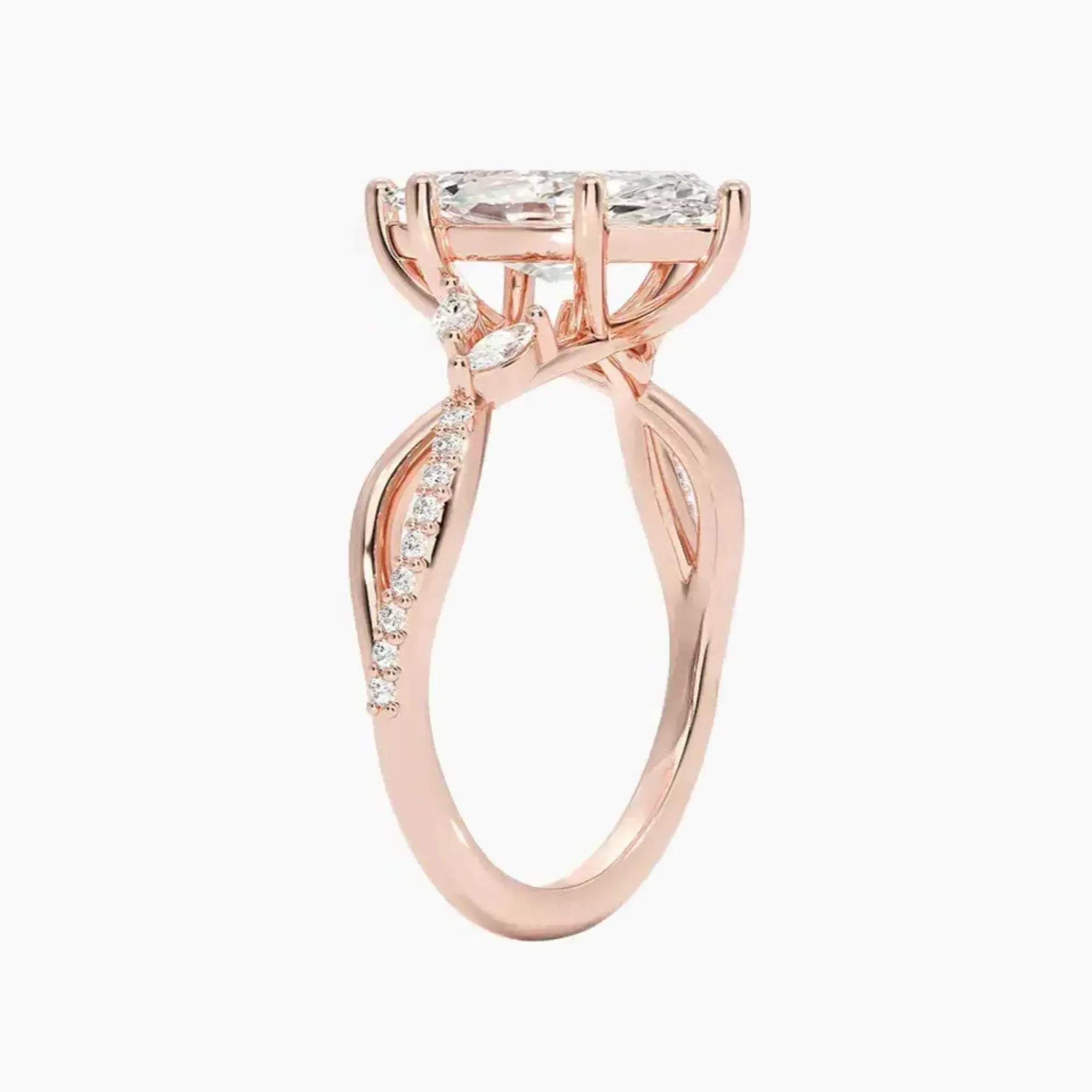 Amara Adorned Marquise Designer 3 Carat Lab Grown Diamond Engagement Ring in 14K White Gold