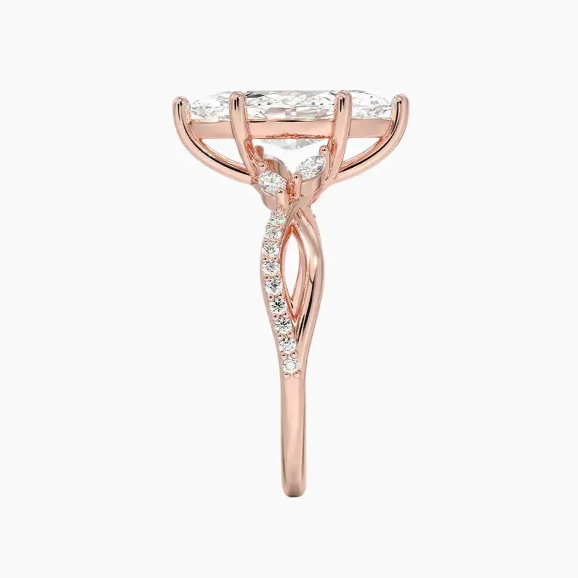 Amara Adorned Marquise Designer 3 Carat Lab Grown Diamond Engagement Ring in 18K Rose Gold