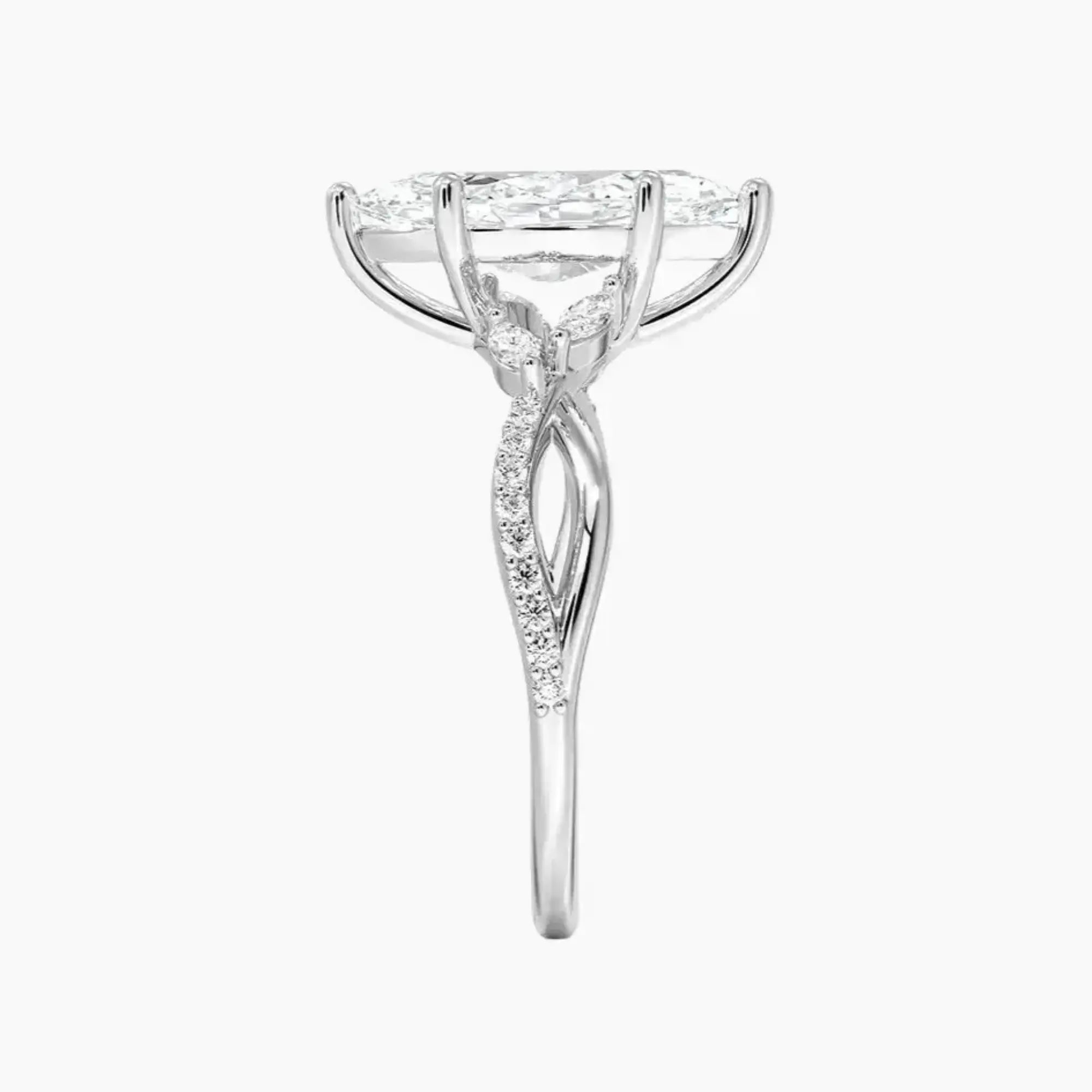 Amara Adorned Marquise Designer 1 Carat Lab Grown Diamond Engagement Ring in 18K White Gold