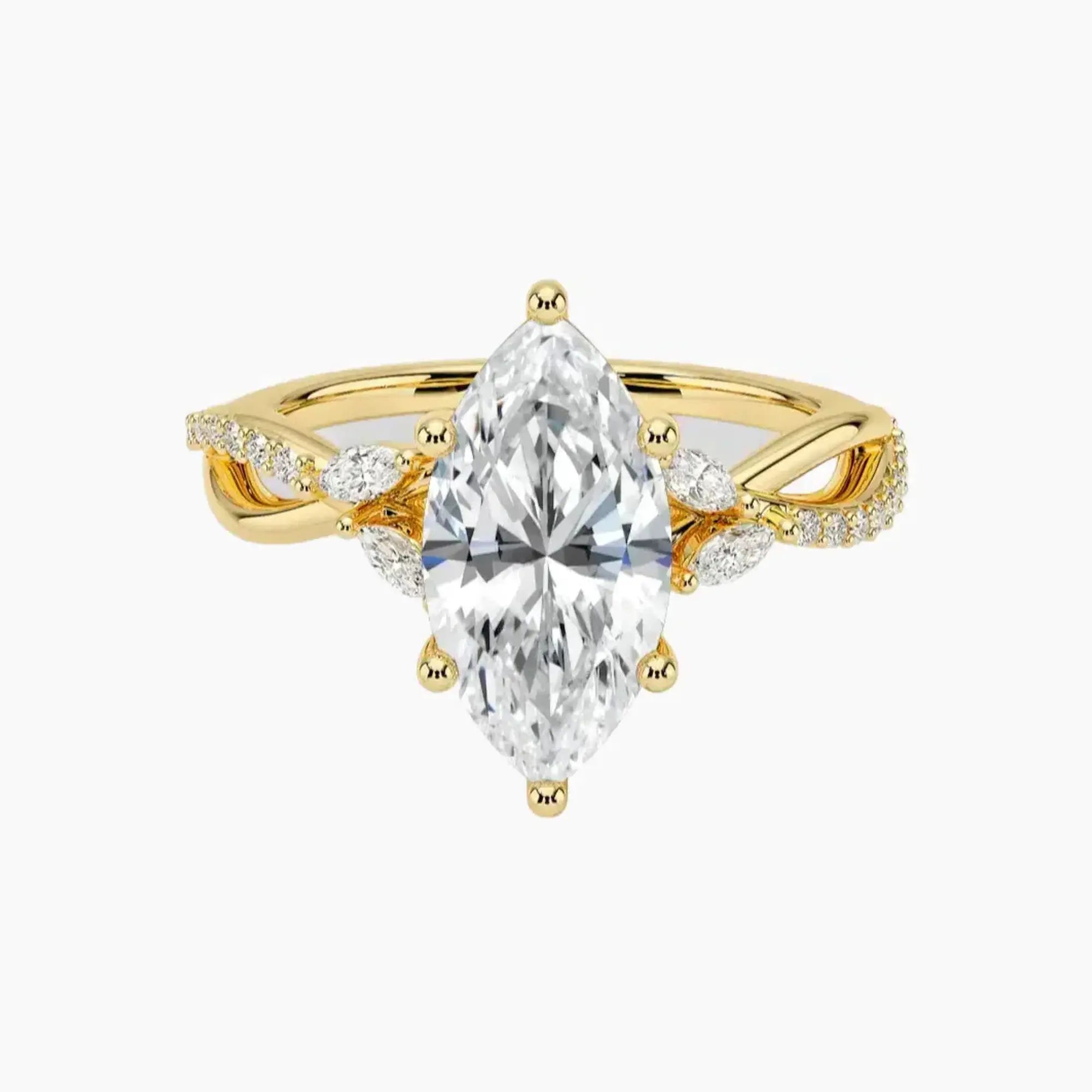 Amara Adorned Marquise Designer 3 Carat Lab Grown Diamond Engagement Ring in 18K White Gold