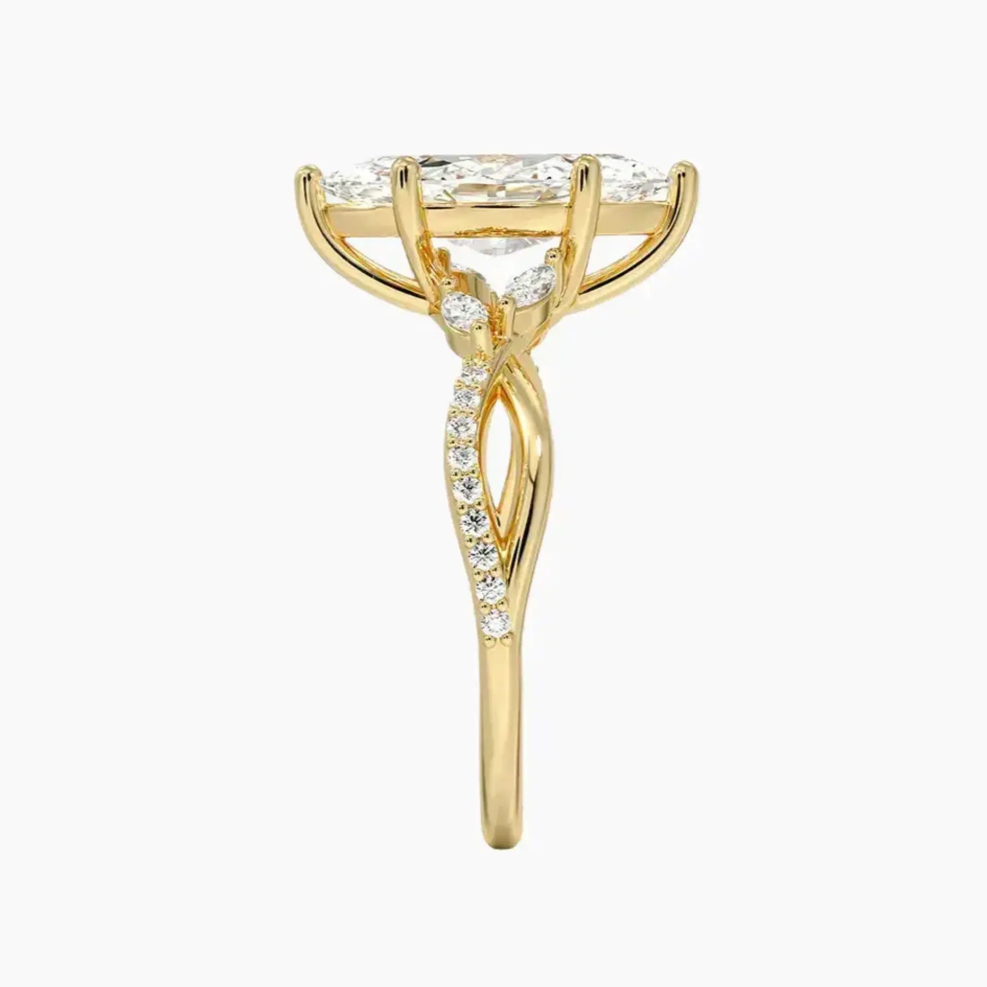 Amara Adorned Marquise Designer 1.5 Carat Lab Grown Diamond Engagement Ring in 18K Yellow Gold
