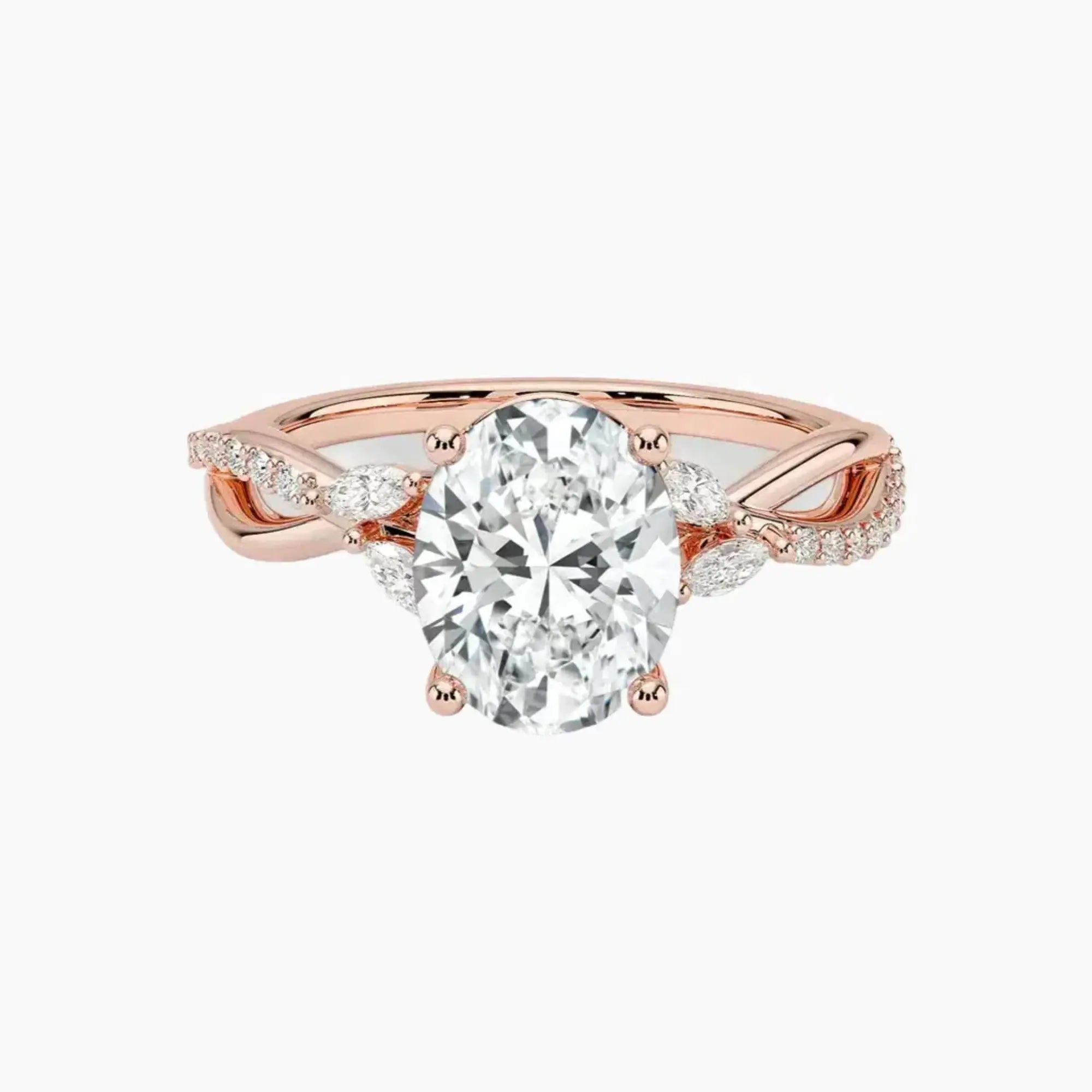 Amara Adorned Oval Designer 1 Carat Lab Grown Diamond Engagement Ring in 18K White Gold