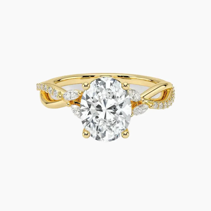 Amara Adorned Oval Designer 2.5 Carat Lab Grown Diamond Engagement Ring in 18K Yellow Gold