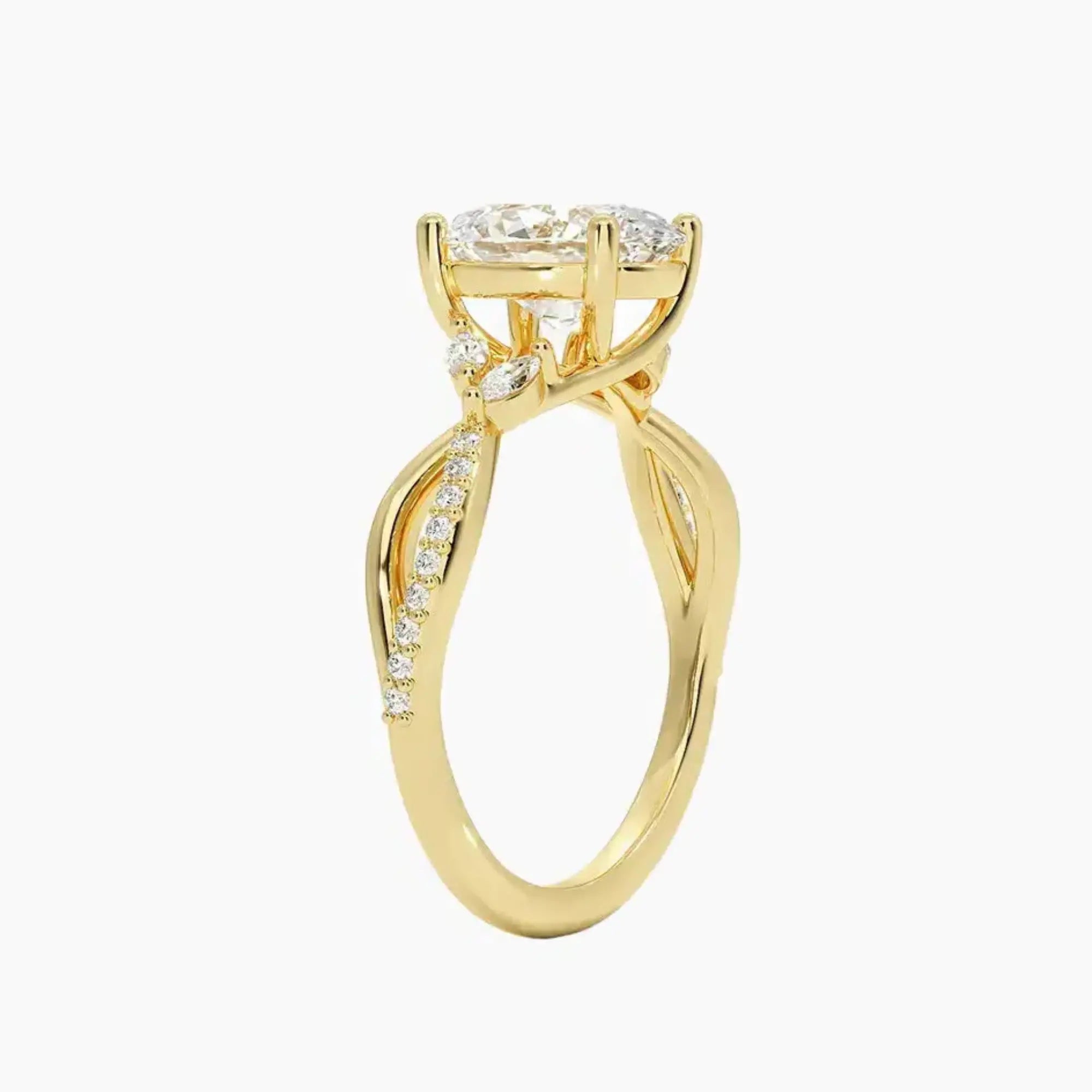 Amara Adorned Oval Designer Diamond Ring Setting in 14K Yellow Gold