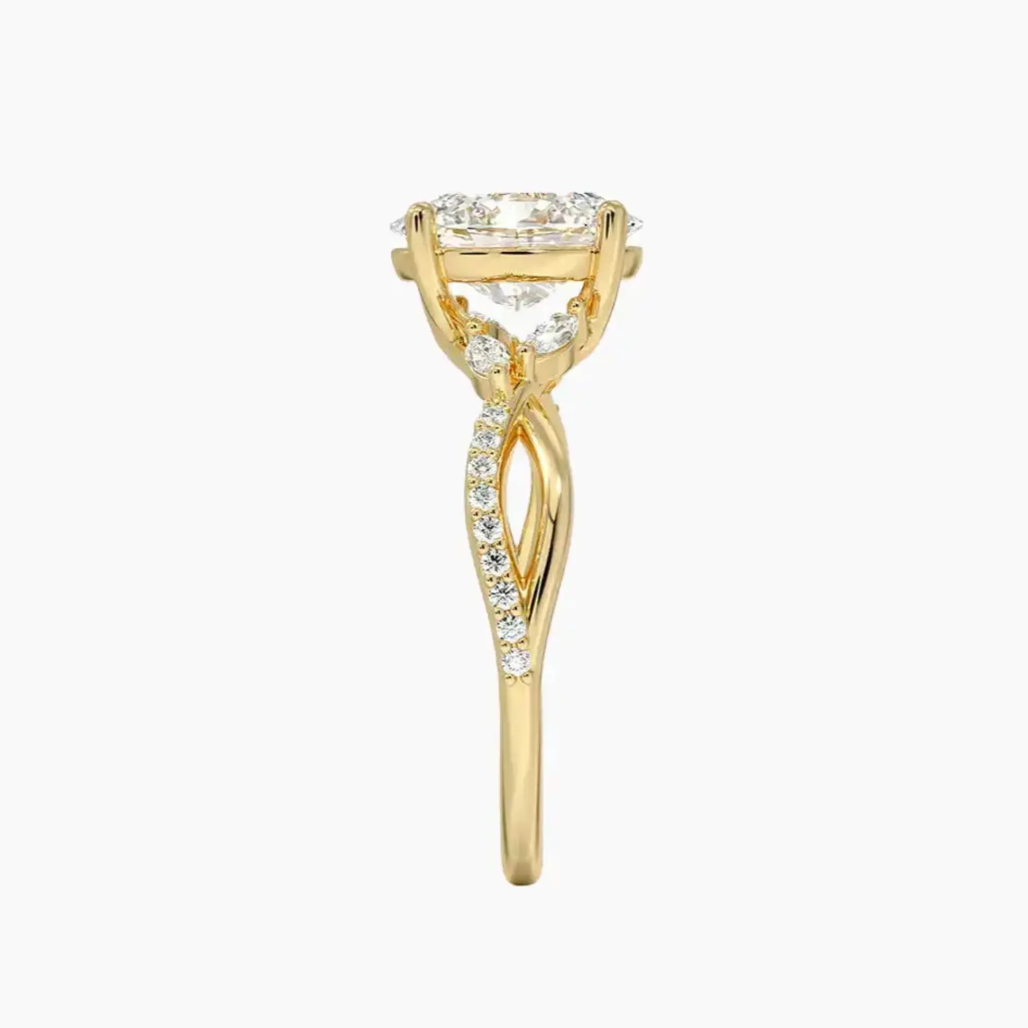 Amara Adorned Oval Designer 2.5 Carat Lab Grown Diamond Engagement Ring in 18K Yellow Gold