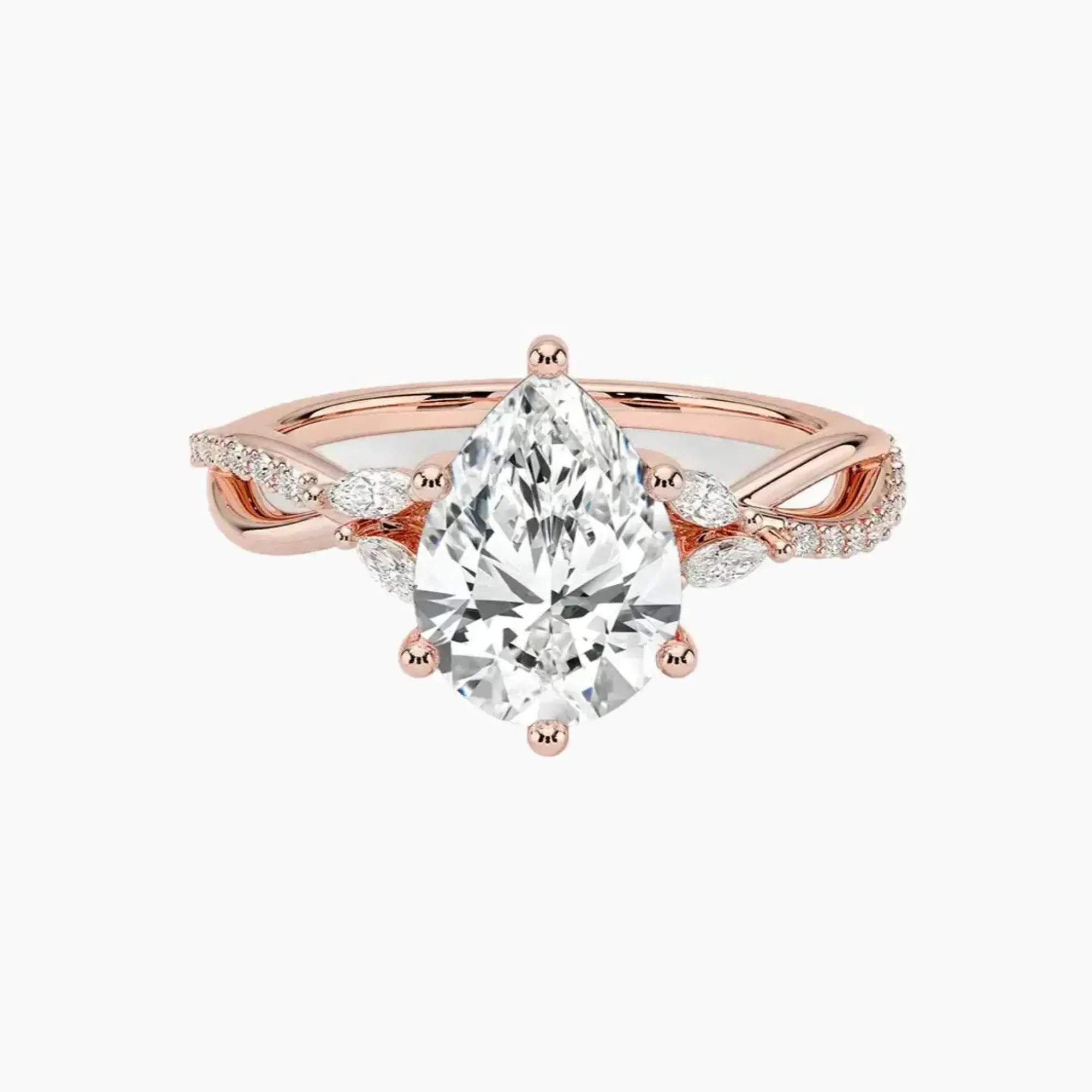 Amara Adorned Pear Designer 1 Carat Lab Grown Diamond Engagement Ring in 14K White Gold