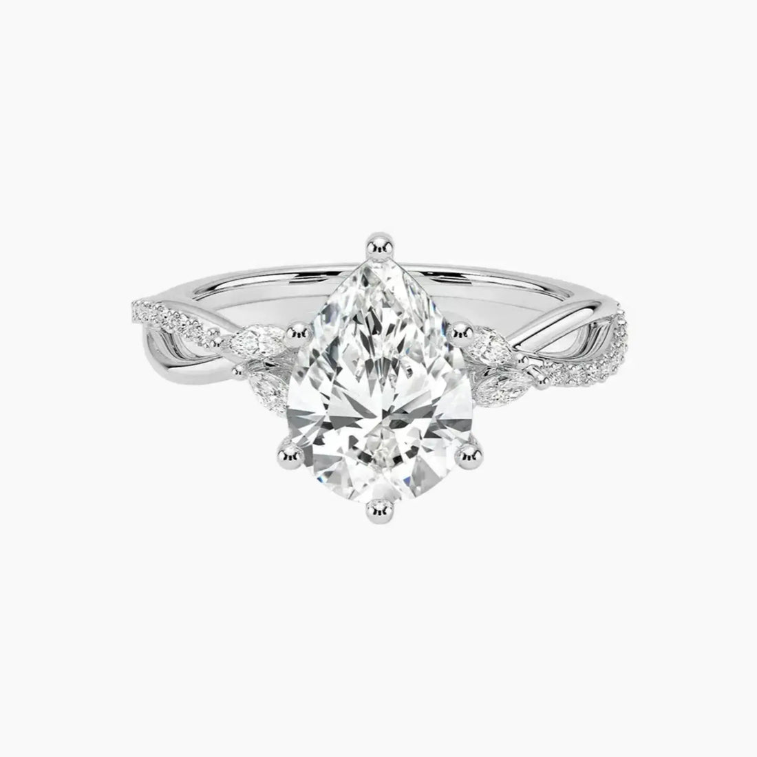Amara Adorned Pear Designer 3 Carat Lab Grown Diamond Engagement Ring in 18K Rose Gold