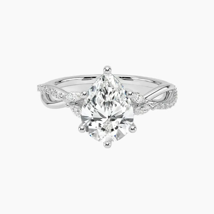 Amara Adorned Pear Designer 1.5 Carat Lab Grown Diamond Engagement Ring in 14K White Gold