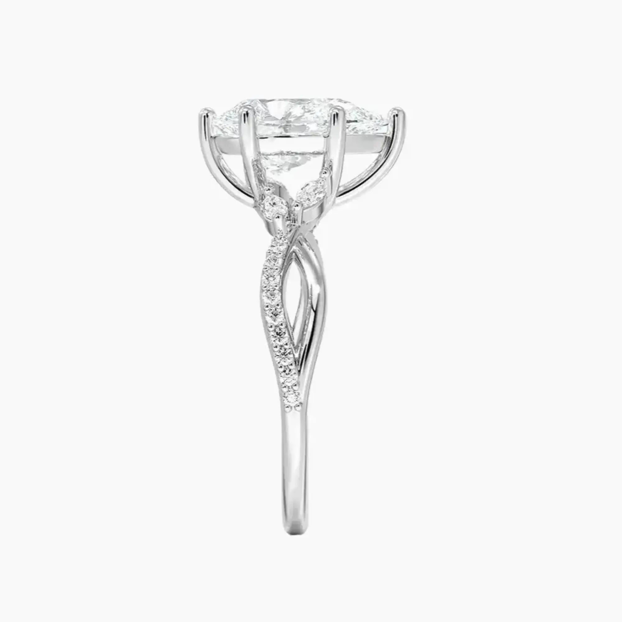 Amara Adorned Pear Designer Diamond Ring Setting in 18K White Gold