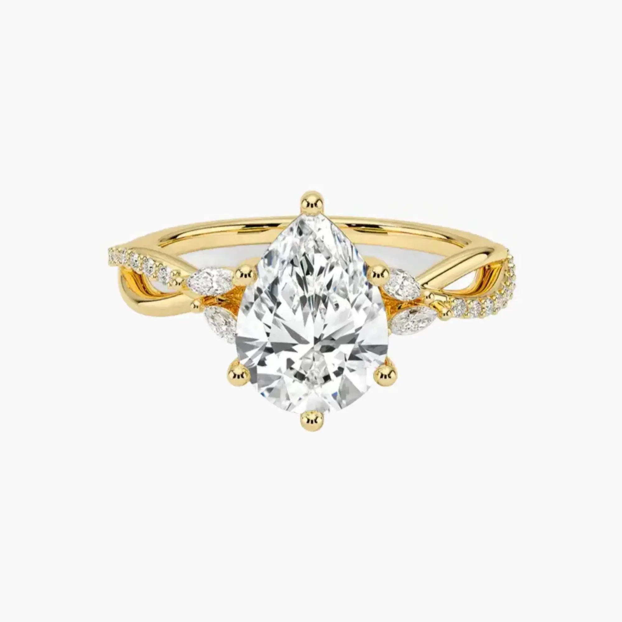 Amara Adorned Pear Designer 1 Carat Lab Grown Diamond Engagement Ring in 14K Yellow Gold