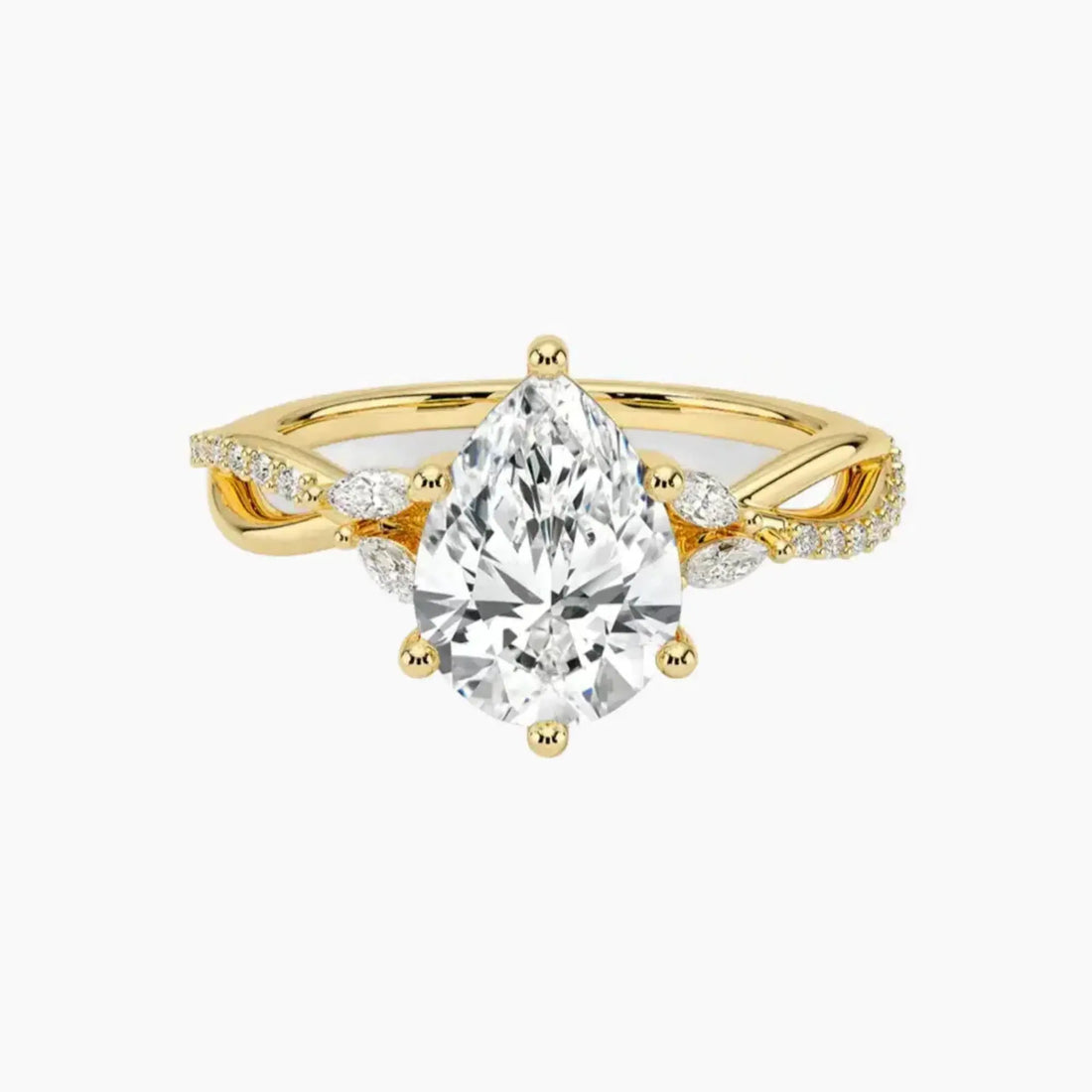 Amara Adorned Pear Designer 1.5 Carat Lab Grown Diamond Engagement Ring in 18K Yellow Gold
