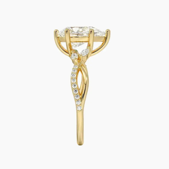 Amara Adorned Pear Designer 3 Carat Lab Grown Diamond Engagement Ring in 14K Rose Gold