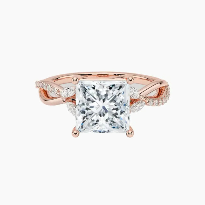 Amara Adorned Princess Designer 1.5 Carat Lab Grown Diamond Engagement Ring in 18K Rose Gold