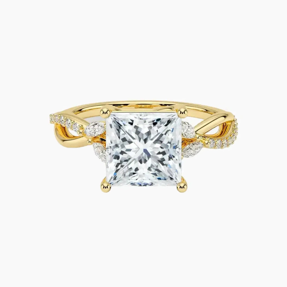 Amara Adorned Princess Designer Diamond Ring Setting in 18K White Gold