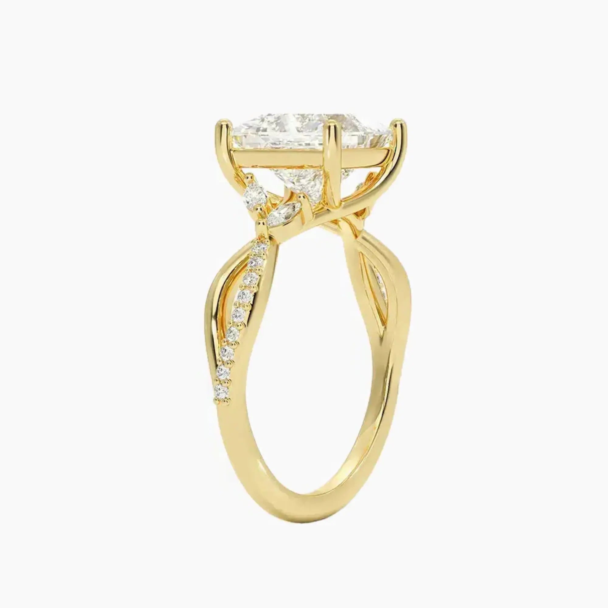 Amara Adorned Princess Designer 2.5 Carat Lab Grown Diamond Engagement Ring in 14K Yellow Gold