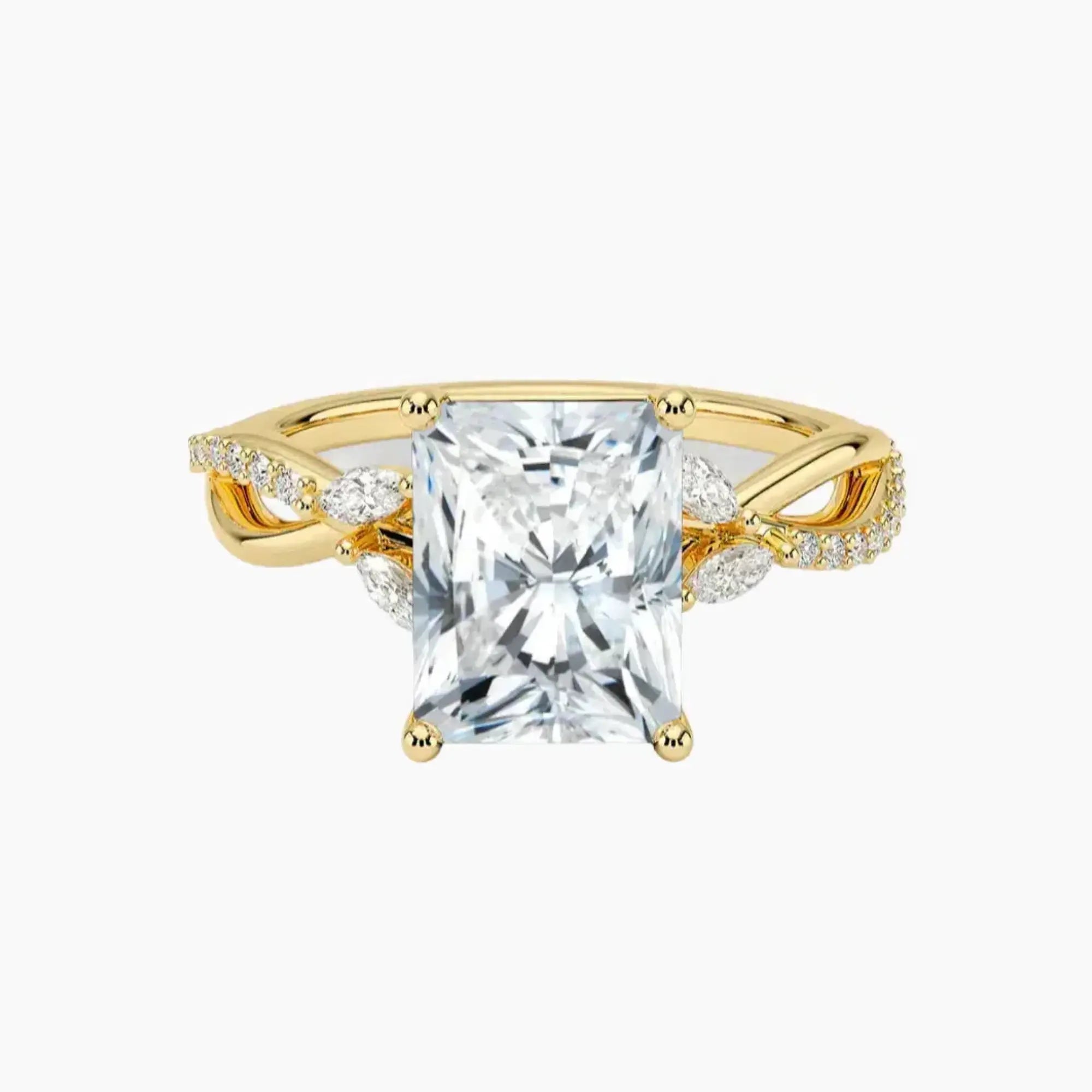 Amara Adorned Radiant Designer 1.5 Carat Lab Grown Diamond Engagement Ring in 18K Yellow Gold