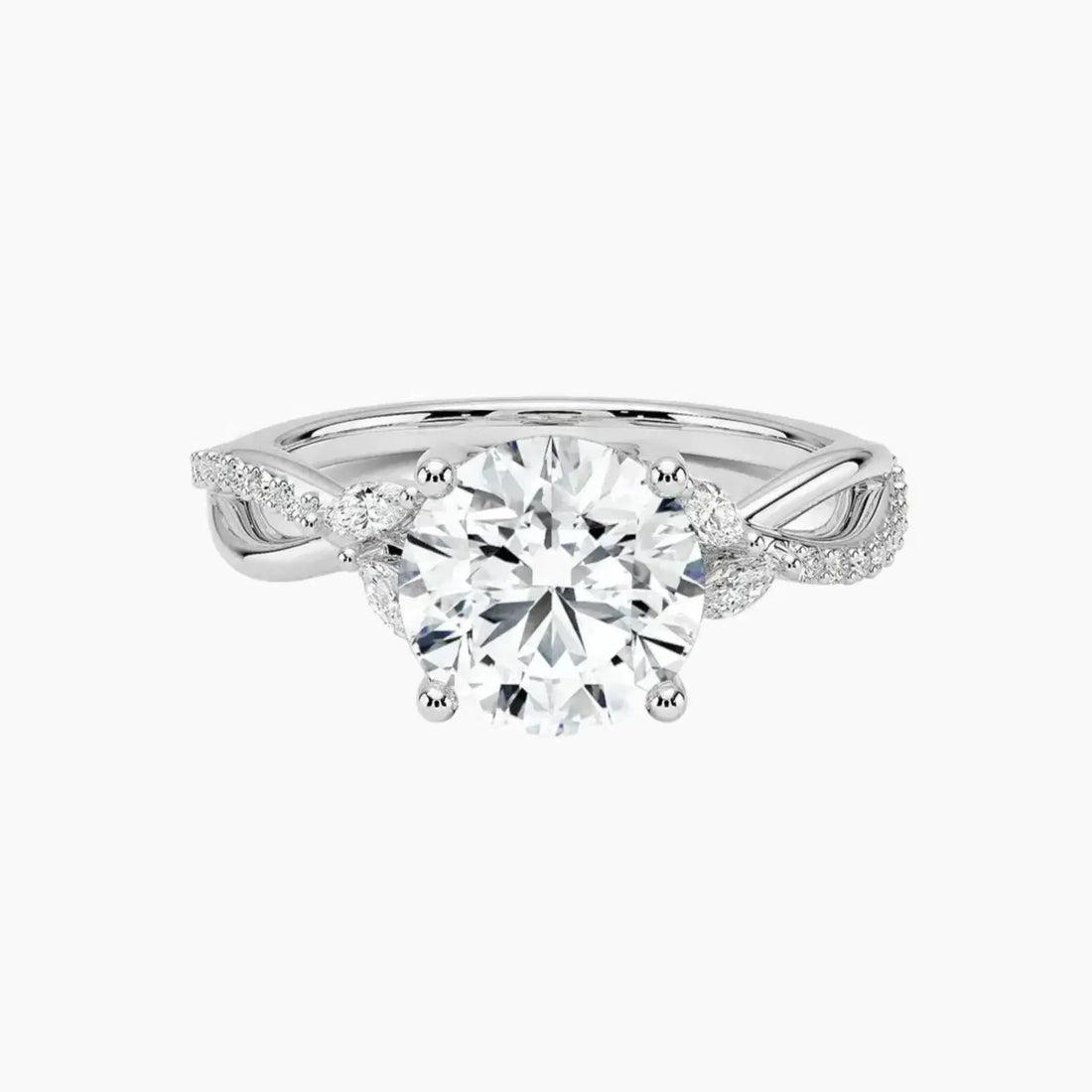 Amara Adorned Round Designer 3 Carat Lab Grown Diamond Engagement Ring in 14K White Gold
