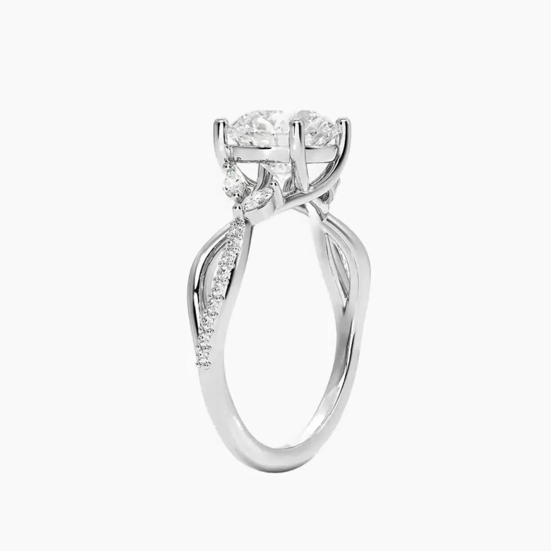 Amara Adorned Round Designer 1 Carat Lab Grown Diamond Engagement Ring in 14K White Gold