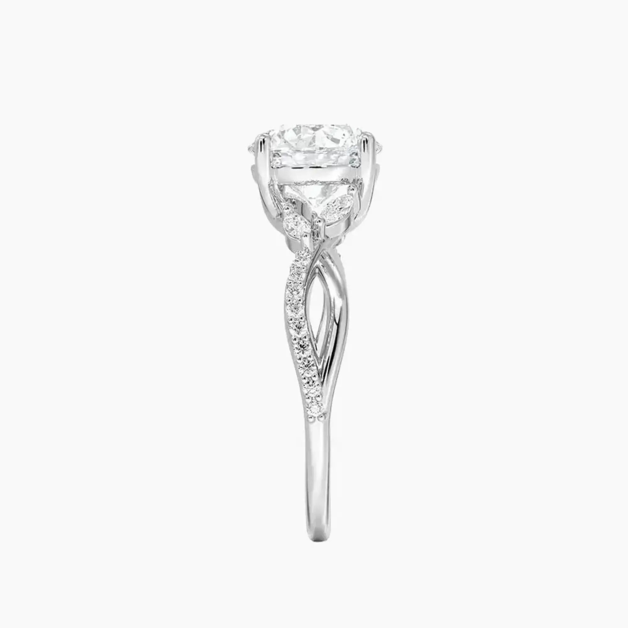 Amara Adorned Round Designer 3 Carat Lab Grown Diamond Engagement Ring in 14K Yellow Gold