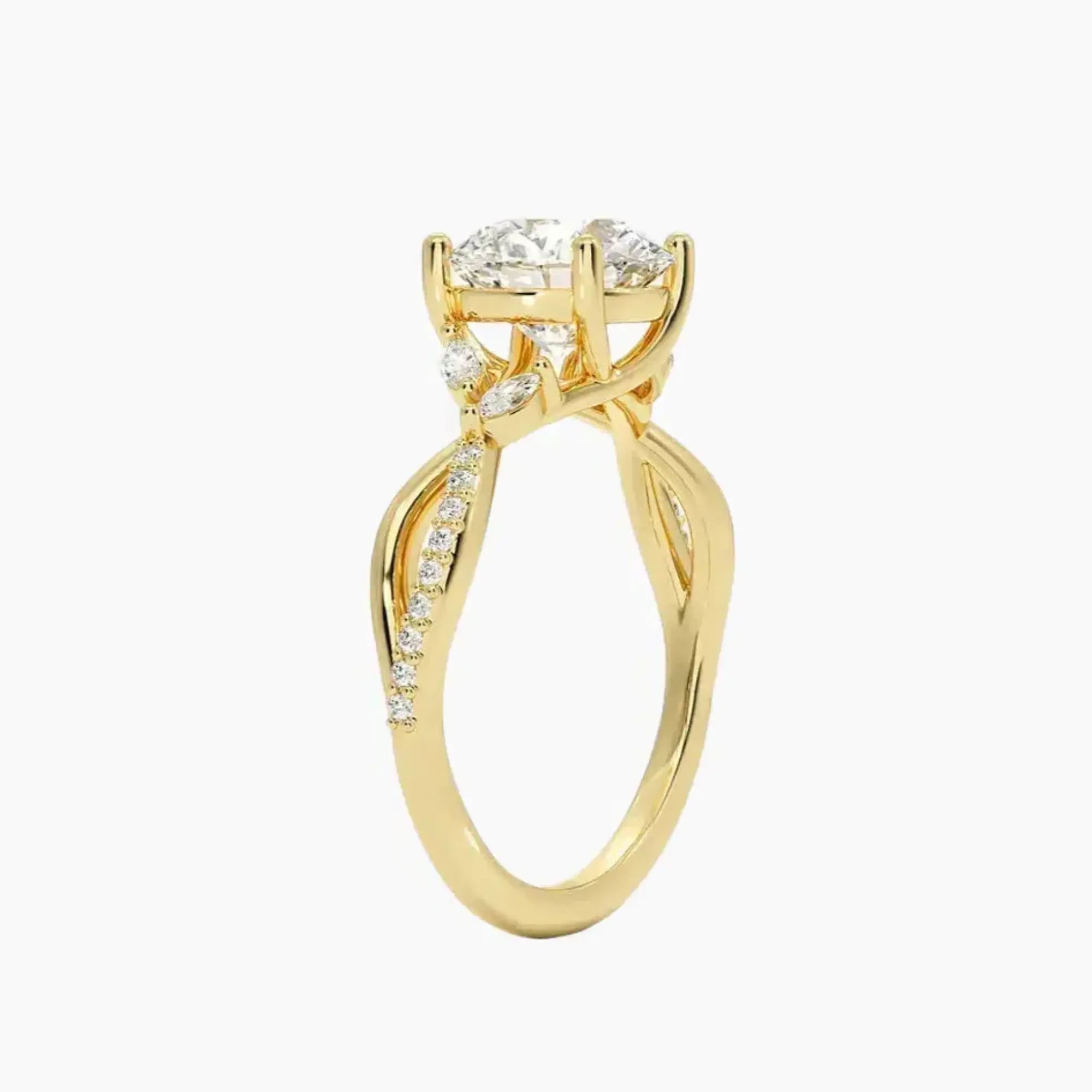 Amara Adorned Round Designer 2 Carat Lab Grown Diamond Engagement Ring in 18K Yellow Gold