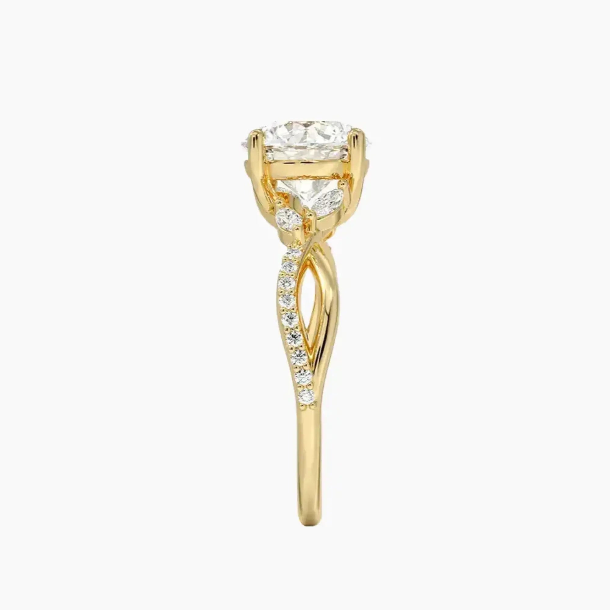 Amara Adorned Round Designer Diamond Ring Setting in 14K White Gold