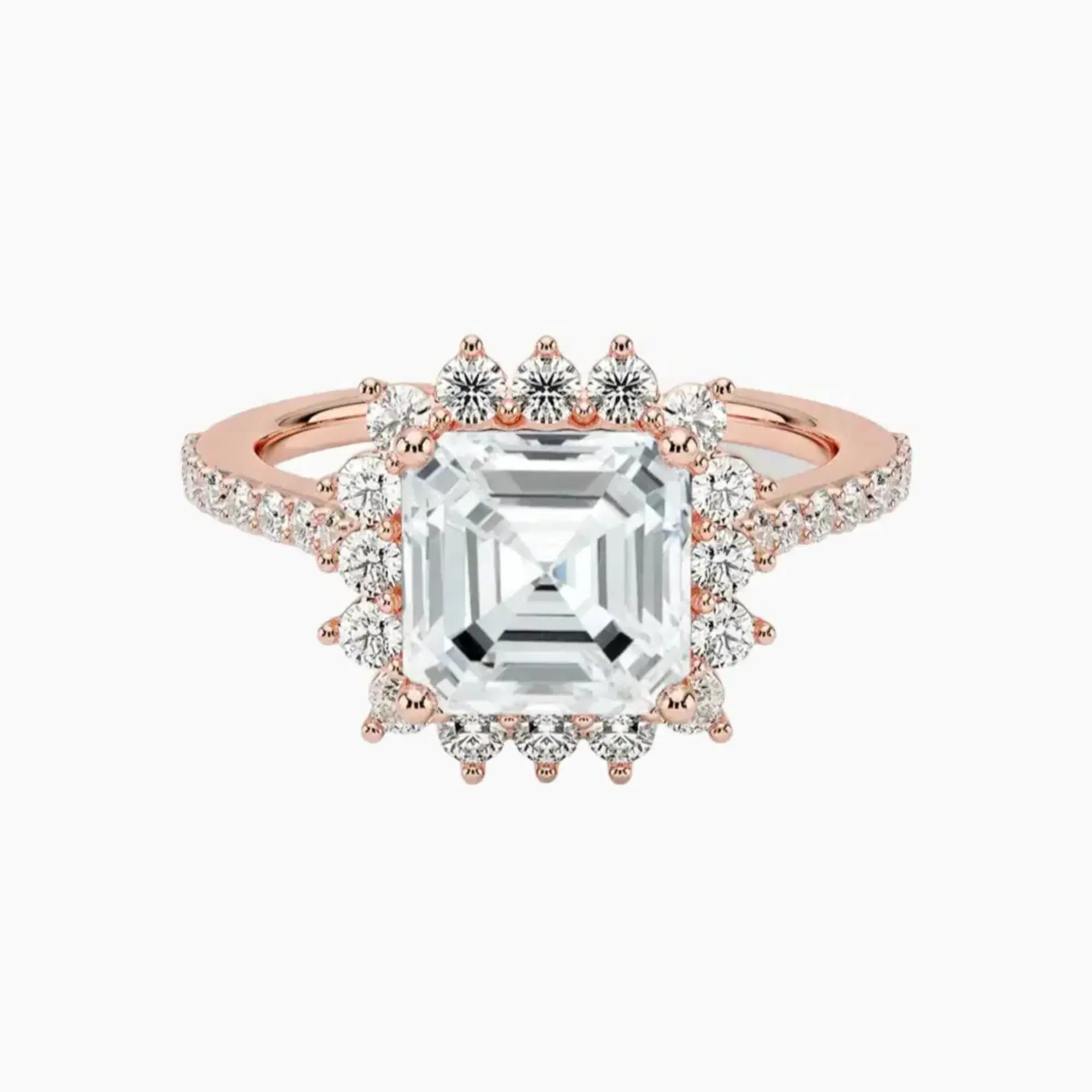 Soraya Pave Asscher Designer 1 Carat Lab Grown Diamond Engagement Ring in 18K Yellow Gold
