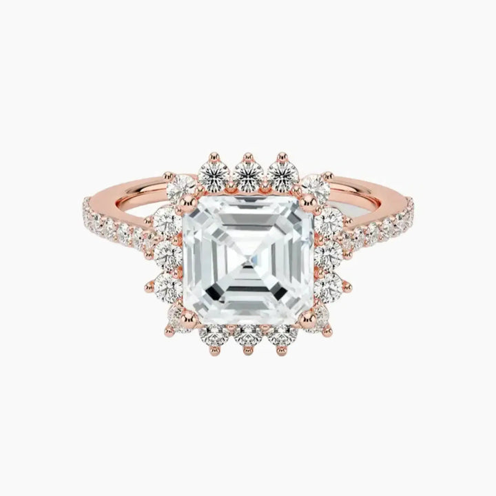 Soraya Pave Asscher Designer 1 Carat Lab Grown Diamond Engagement Ring in 18K Rose Gold