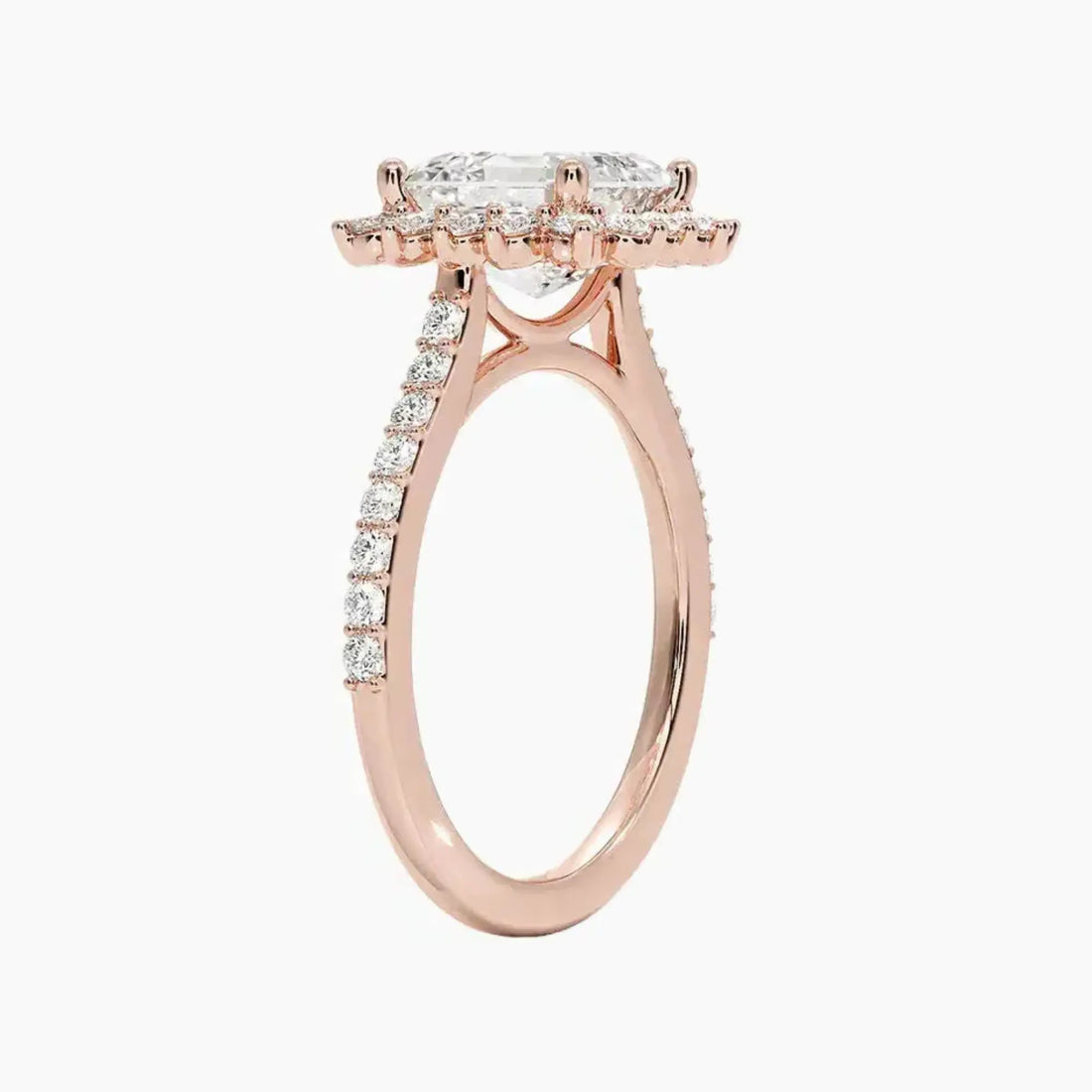 Soraya Pave Asscher Designer 1.5 Carat Lab Grown Diamond Engagement Ring in 14K White Gold