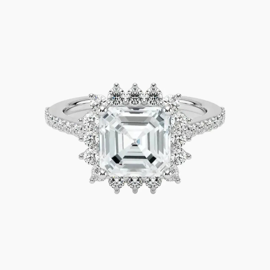 Soraya Pave Asscher Designer 1.5 Carat Lab Grown Diamond Engagement Ring in 14K Yellow Gold