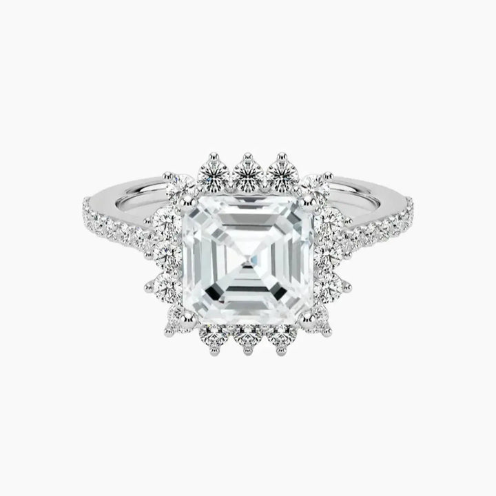 Soraya Pave Asscher Designer 3 Carat Lab Grown Diamond Engagement Ring in 18K White Gold