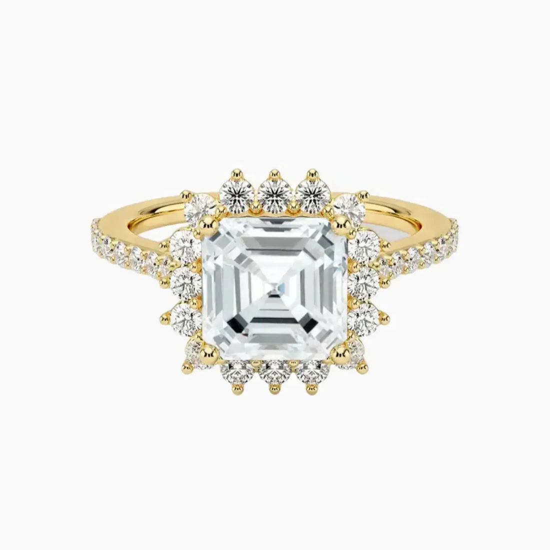 Soraya Pave Asscher Designer 1 Carat Lab Grown Diamond Engagement Ring in 18K White Gold