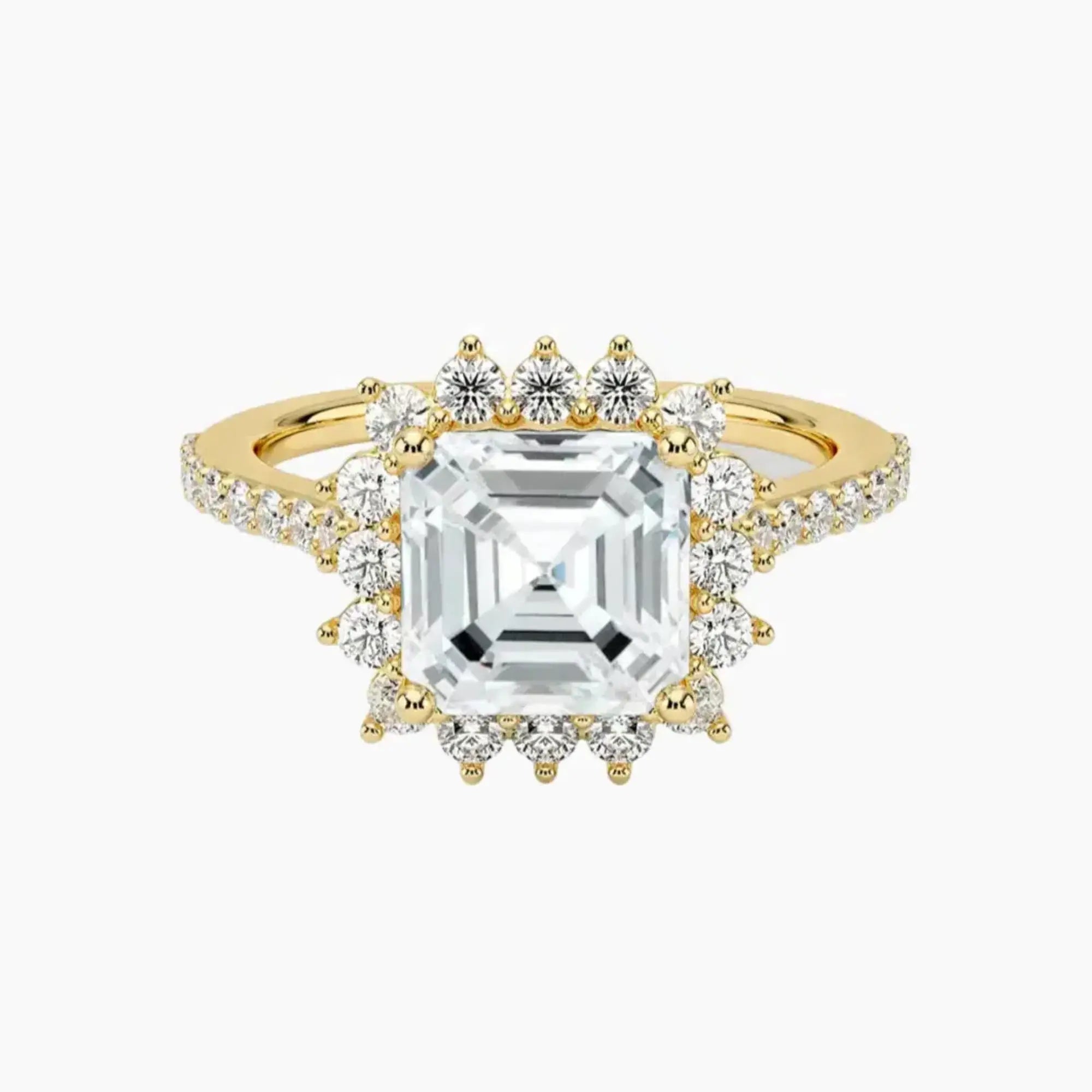 Soraya Pave Asscher Designer 3 Carat Lab Grown Diamond Engagement Ring in 14K Yellow Gold