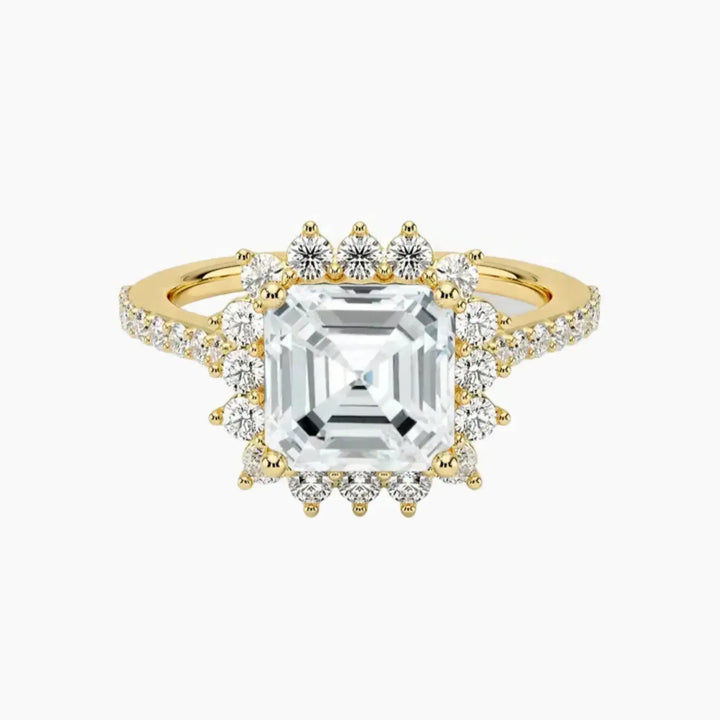 Soraya Pave Asscher Designer 3 Carat Lab Grown Diamond Engagement Ring in 14K Yellow Gold