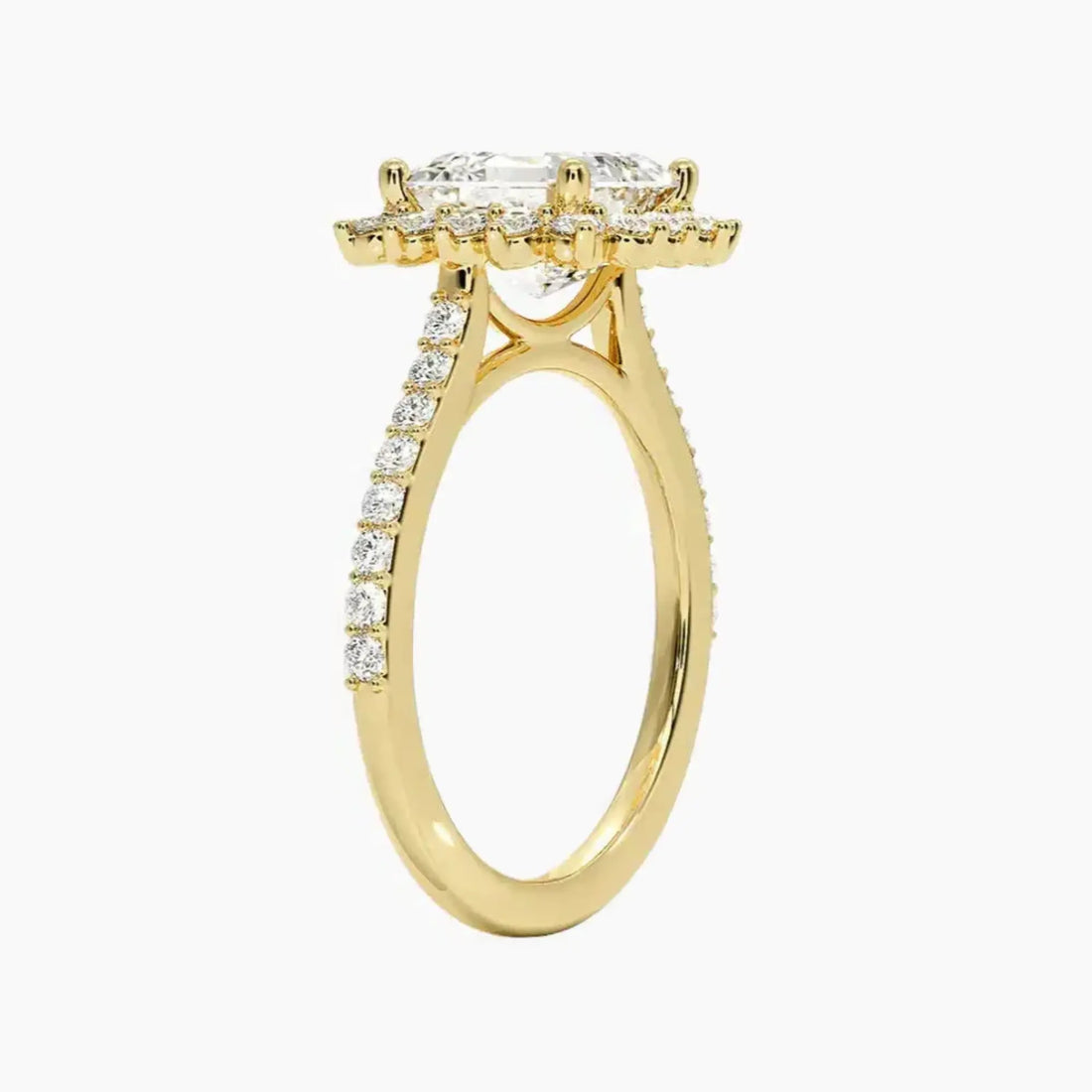 Soraya Pave Asscher Designer 1 Carat Lab Grown Diamond Engagement Ring in 18K White Gold