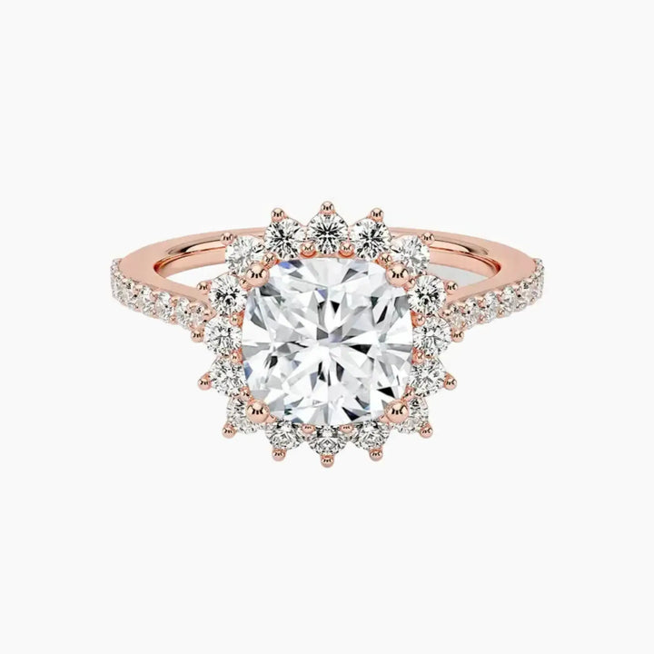 Soraya Pave Cushion Designer 2 Carat Lab Grown Diamond Engagement Ring in 18K Rose Gold