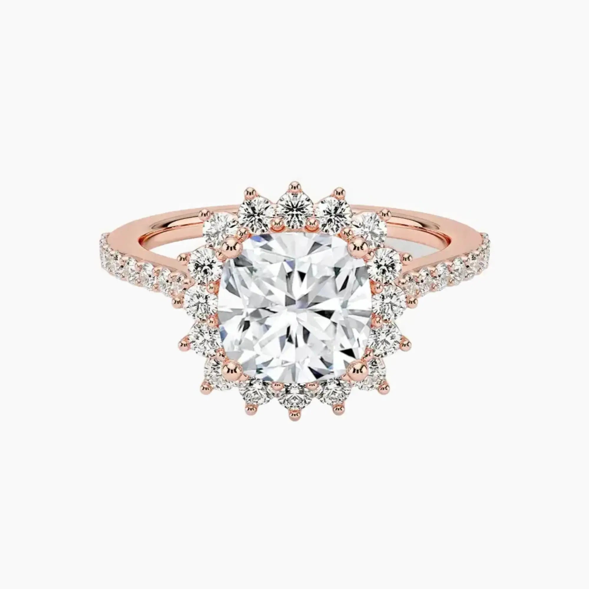 Soraya Pave Cushion Designer 1 Carat Lab Grown Diamond Engagement Ring in 18K Rose Gold