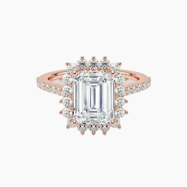 Soraya Pave Emerald Designer 2 Carat Lab Grown Diamond Engagement Ring in 18K Rose Gold
