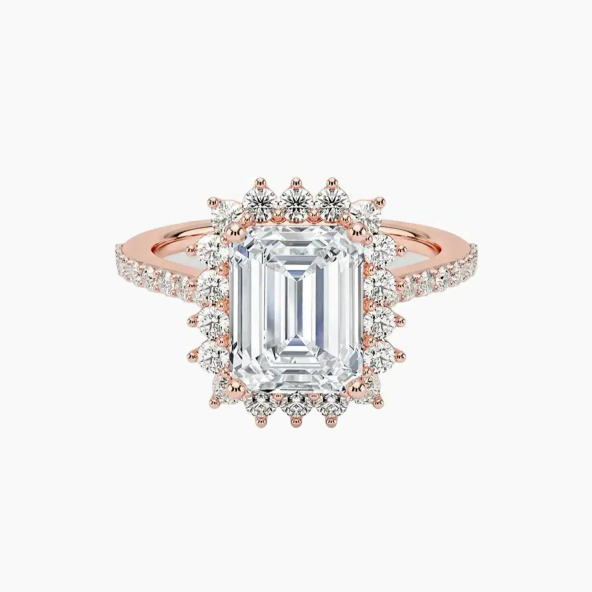 Soraya Pave Emerald Designer 3 Carat Lab Grown Diamond Engagement Ring in 14K Rose Gold