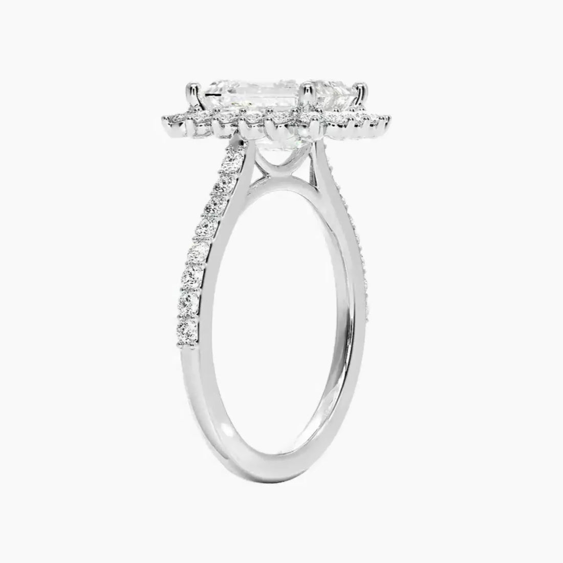 Soraya Pave Emerald Designer 2 Carat Lab Grown Diamond Engagement Ring in 18K Rose Gold