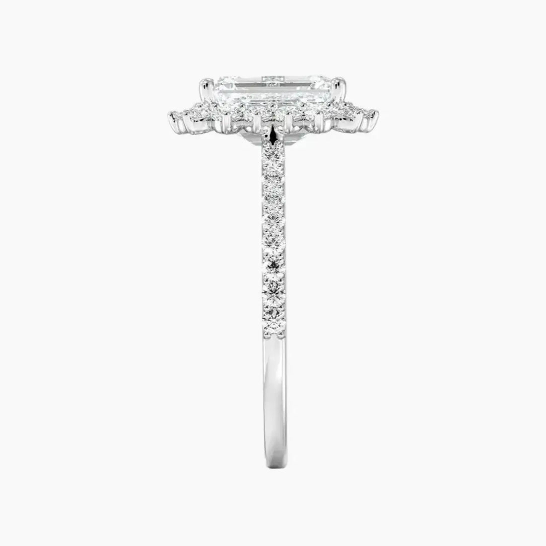 Soraya Pave Emerald Designer 1 Carat Lab Grown Diamond Engagement Ring in 14K White Gold