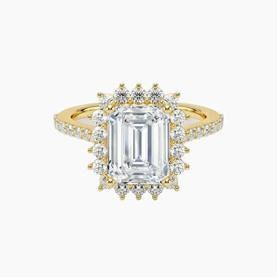 Soraya Pave Emerald Designer 2 Carat Lab Grown Diamond Engagement Ring in 14K White Gold