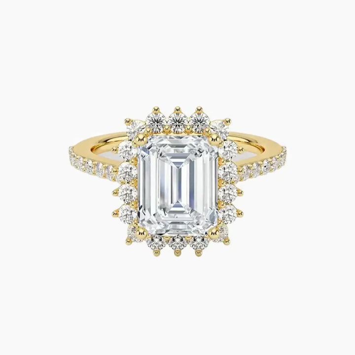 Soraya Pave Emerald Designer 3 Carat Lab Grown Diamond Engagement Ring in 14K Yellow Gold