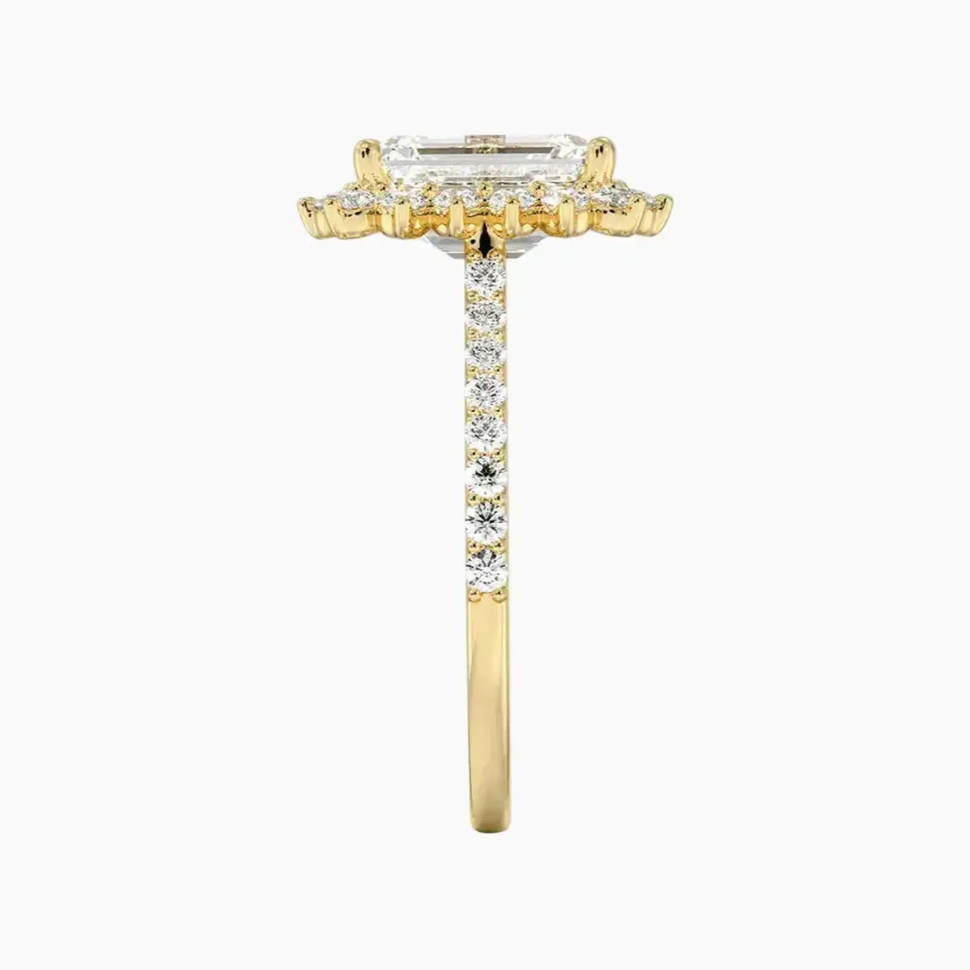 Soraya Pave Emerald Designer 1.5 Carat Lab Grown Diamond Engagement Ring in 18K Yellow Gold