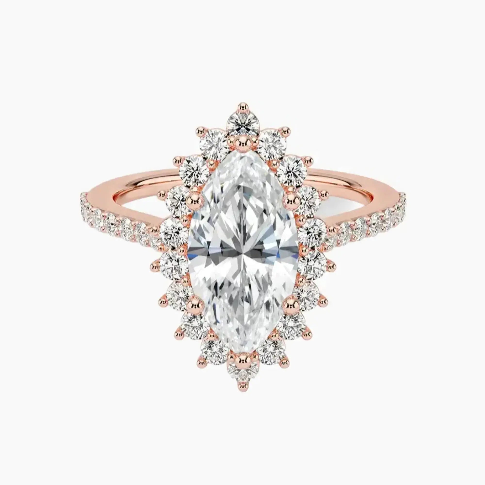 Soraya Pave Marquise Designer 1 Carat Lab Grown Diamond Engagement Ring in 18K Yellow Gold