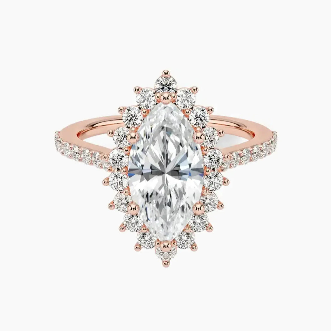 Soraya Pave Marquise Designer 1 Carat Lab Grown Diamond Engagement Ring in 18K Yellow Gold