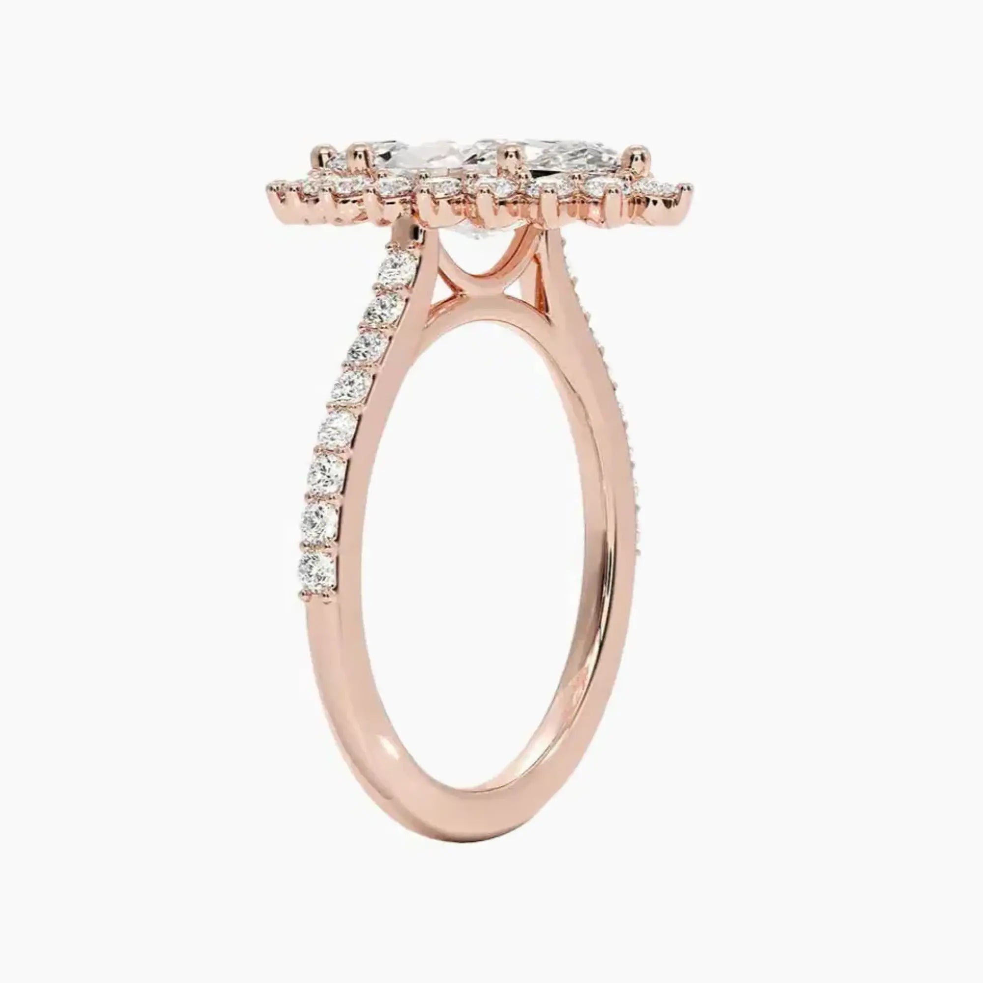 Soraya Pave Marquise Designer 1.5 Carat Lab Grown Diamond Engagement Ring in 18K Rose Gold