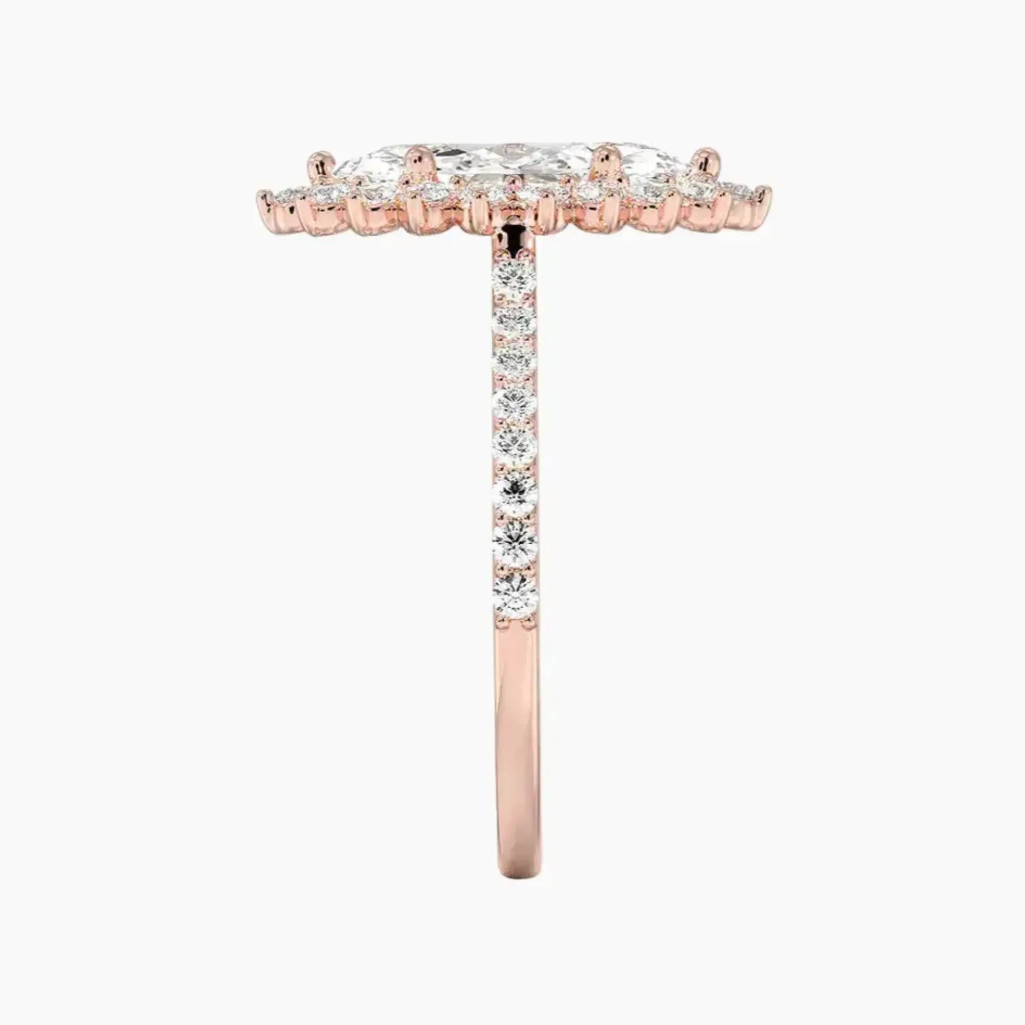 Soraya Pave Marquise Designer 3 Carat Lab Grown Diamond Engagement Ring in 18K Rose Gold
