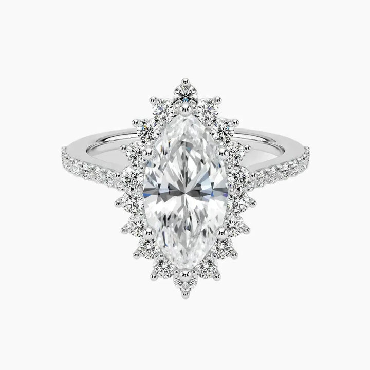 Soraya Pave Marquise Designer 3 Carat Lab Grown Diamond Engagement Ring in 14K White Gold