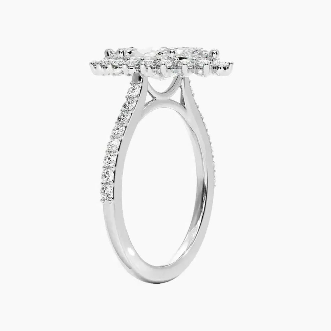 Soraya Pave Marquise Designer 3 Carat Lab Grown Diamond Engagement Ring in 18K White Gold