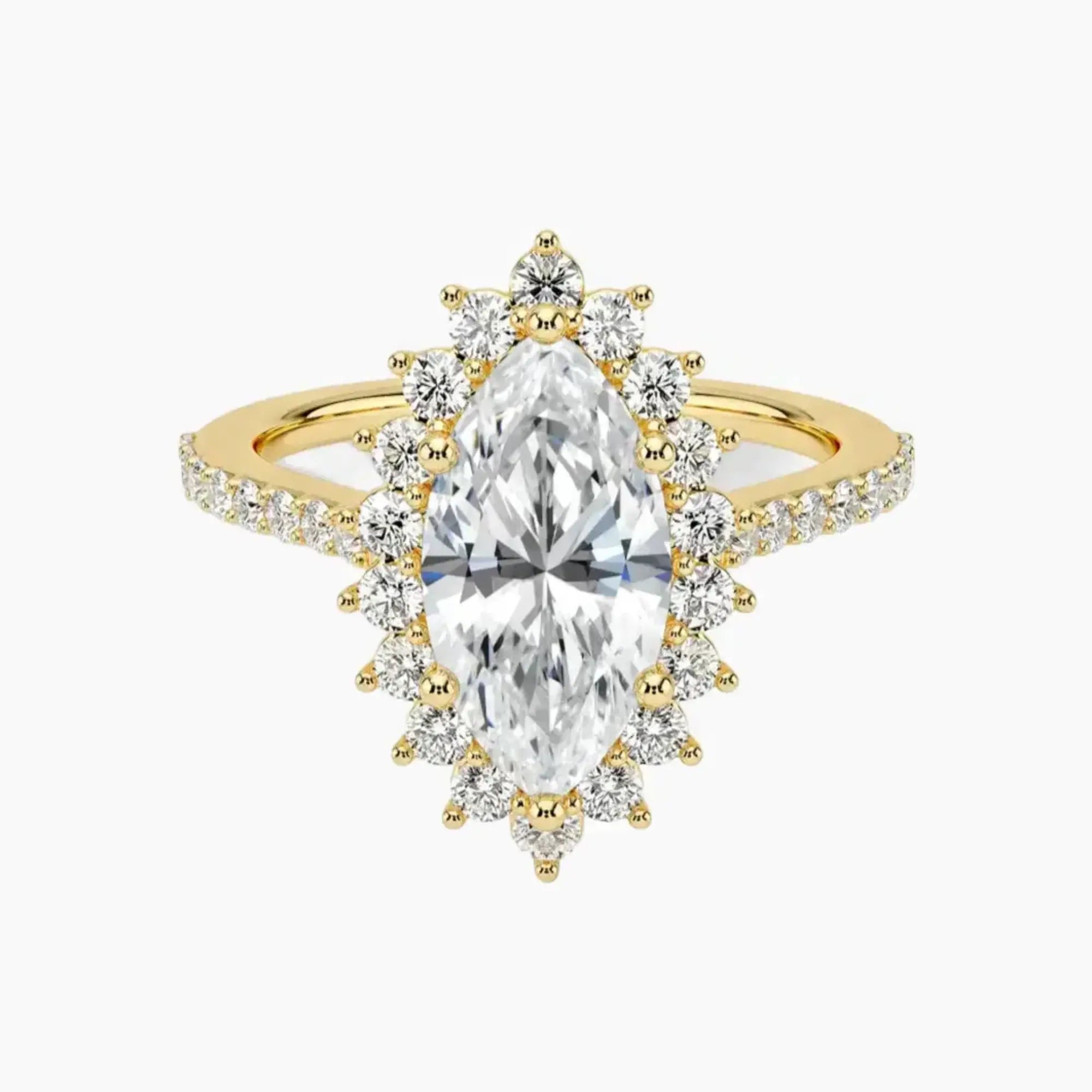 Soraya Pave Marquise Designer 2.5 Carat Lab Grown Diamond Engagement Ring in 14K Yellow Gold